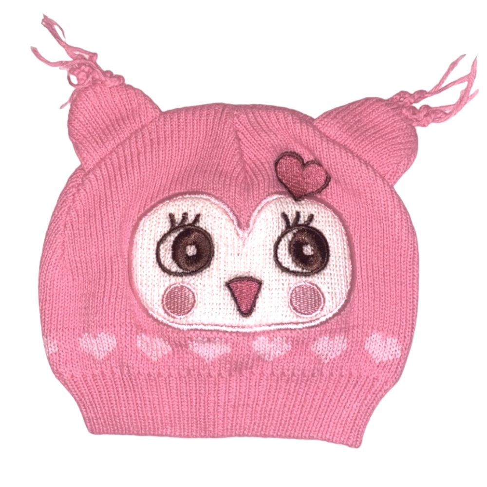 Little me girl's knit Owl pink 0-12 months cotton animal beanie hat warm winter
